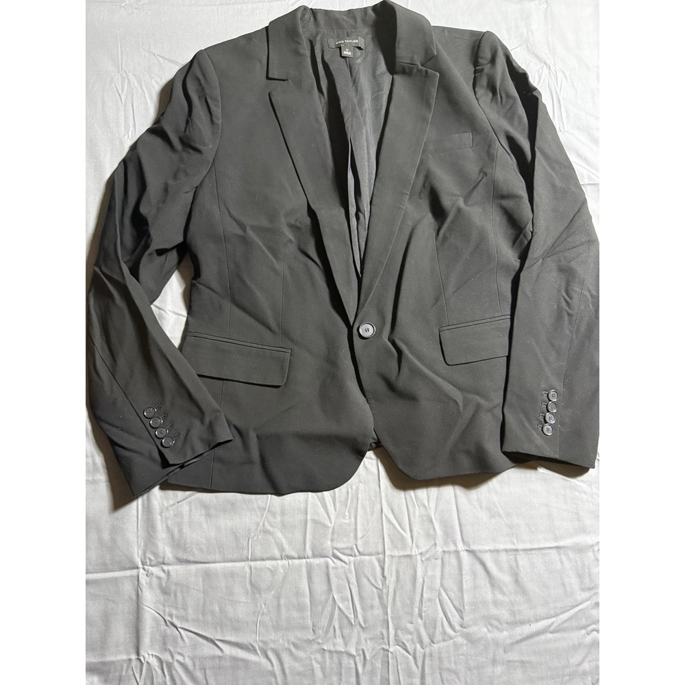 Ann Taylor Blazer Women 14 Black Good Single Button Professional Office Jacket